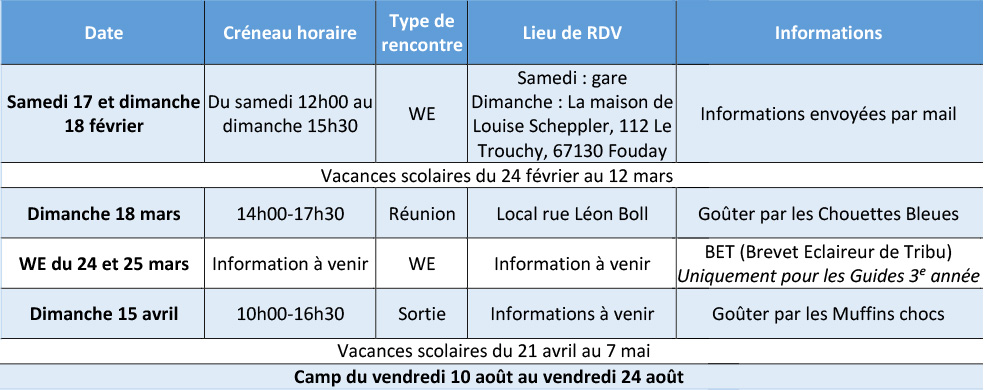 planning 2ème trimestre