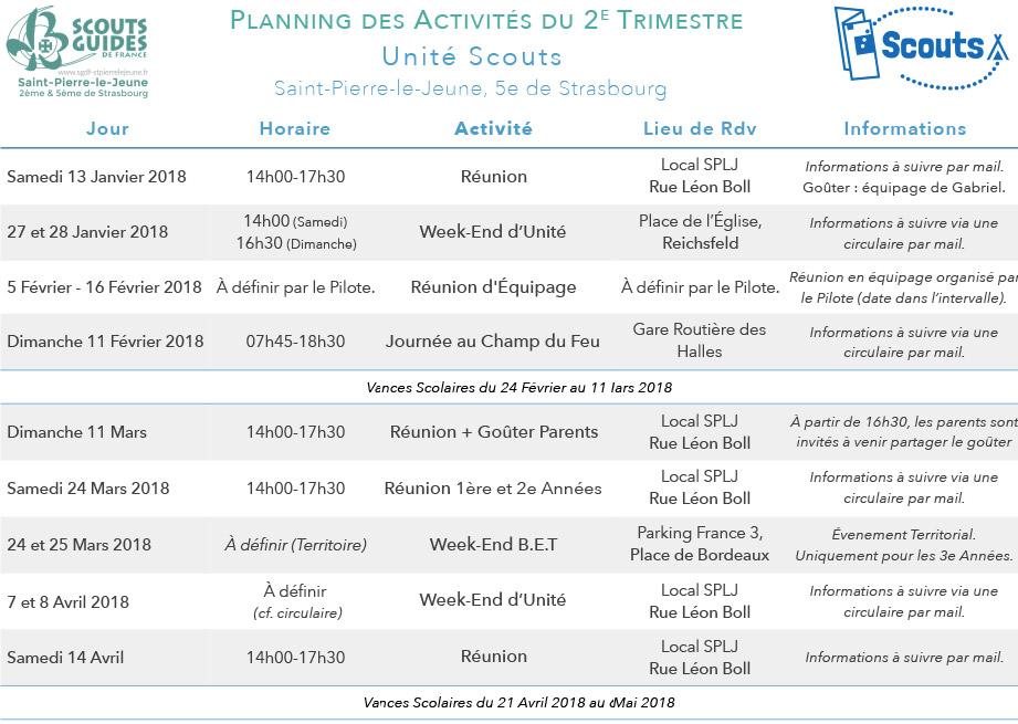 planning 2ème trimestre