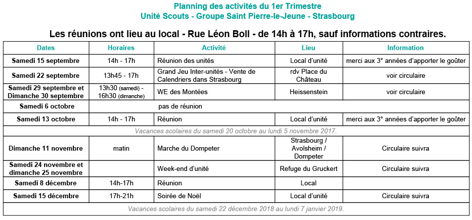 planning scouts 1er trimestre